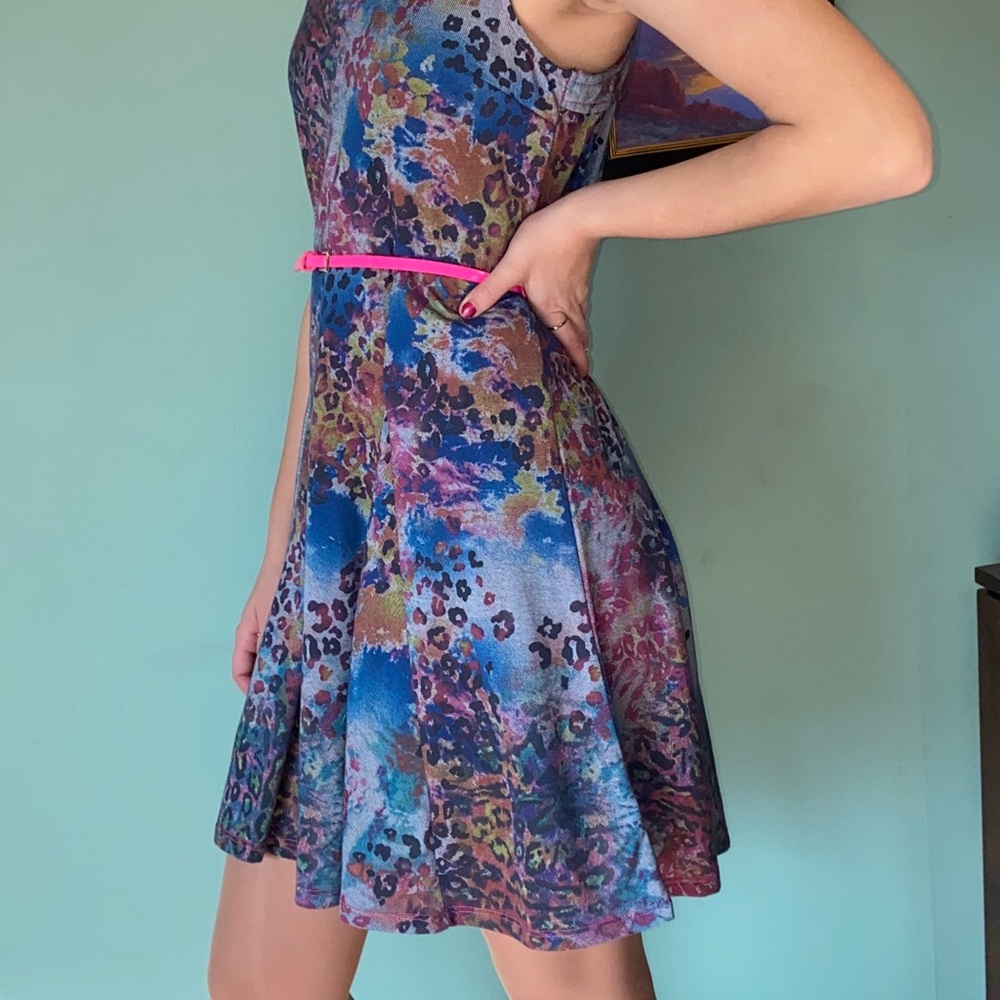 Justice multi-colored animal print dress/pink belt